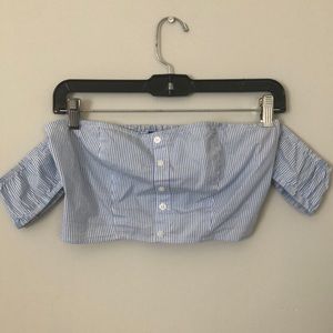 Off the shoulder blue striped crop top